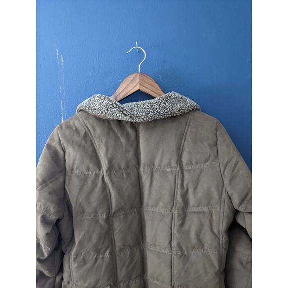 Coat Warm Faux Suede LL Bean Quilted Goose Down Brown Sherpa Collar Women's M - Picture 6 of 7